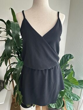 Black Romper Skort Wrap Front Flowy Adjustable Strap Sz S